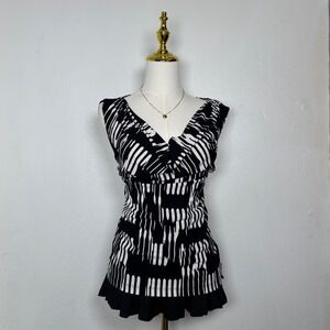 calvin klein black & white cowl neck blouse coquette chic office siren classy
